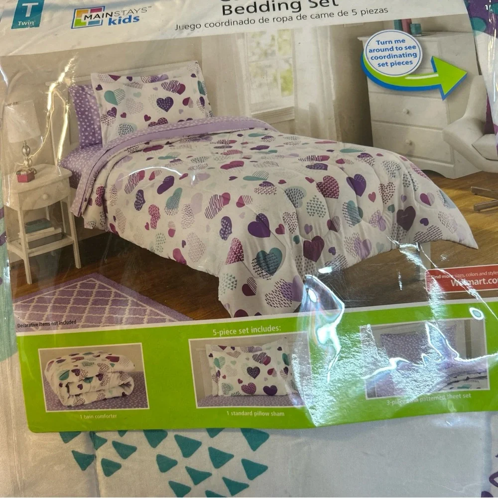 Mainstay Girl 5 Piece Coordinated Twin Bedding Set Heart